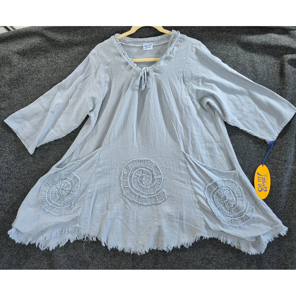 NWT Oh My Gauze Lagenlook Boho Tunic Size 1 Cotton Coastal Art Teacher Blue Top
